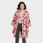 Women's Floral Print 3/4 Sleeve Wrap Jacket - Knox Rose Red