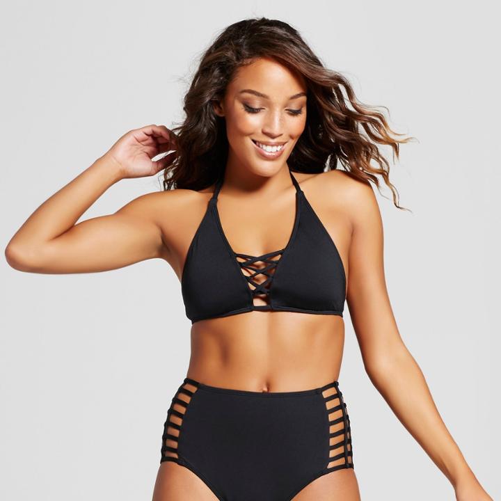Women's Strappy High Neck Halter Bikini Top - Black - Xl - Mossimo, Black Universe