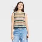 Women's Openwork Sweater Tank - Universal Thread Green Multistriped