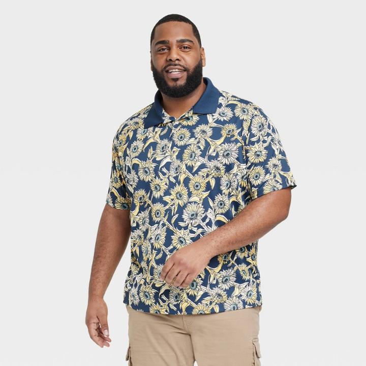 Men's Big & Tall Regular Fit Short Sleeve Performance Polo Shirt - Goodfellow & Co Blue/floral Print