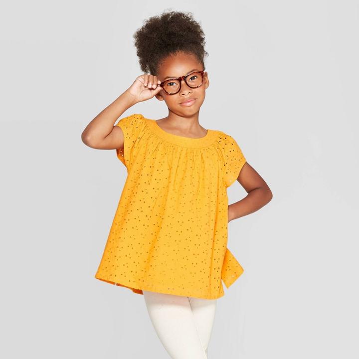Girls' Eyelet Short Sleeve Woven Top - Cat & Jack White