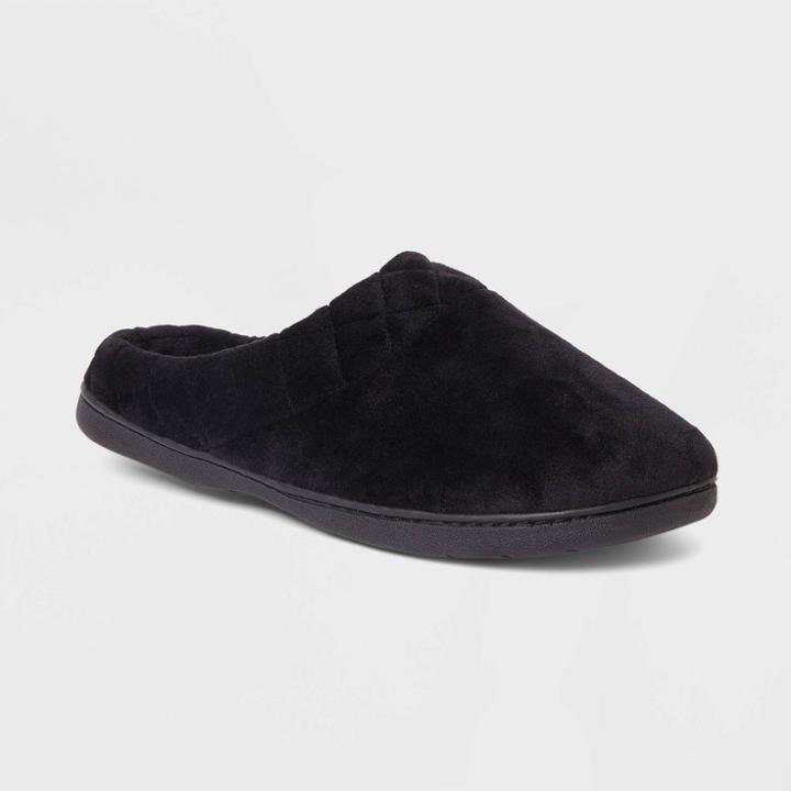 Women's Dearfoams Darcy Microfiber Velour Clog With Quilt Slippers - Black