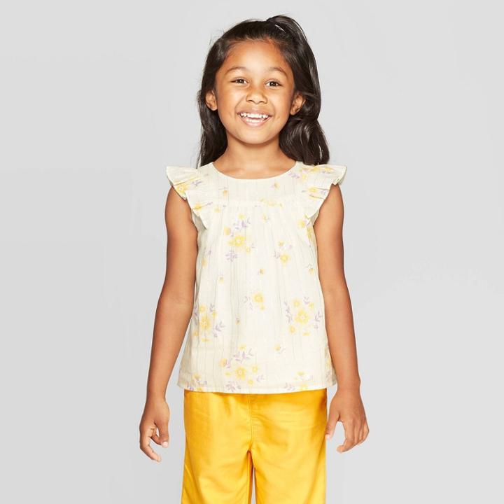 Oshkosh B'gosh Toddler Girls' Flutter Sleeve Floral Blouse - White 2t, Toddler Girl's