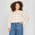 Women's Plus Size Checked Long Sleeve Blouse - A New Day Pink X