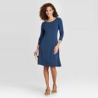 Women's Regular Fit Long Sleeve Round Neck Knit Dress - A New Day Blue