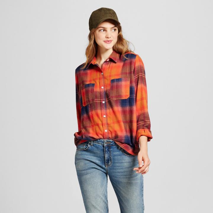 Women's Long Sleeve Shirt - Mossimo Supply Co. Orange Plaid