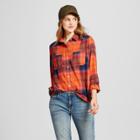 Women's Long Sleeve Shirt - Mossimo Supply Co. Orange Plaid