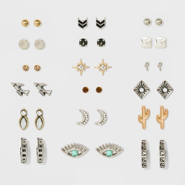 Bird And Cactus With C Shape Hoops Earring Set 18ct - Wild Fable,