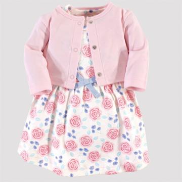 Touched By Nature Baby Girls' Rose Orgainc Cotton Dress & Cardigan - Pink 18-24m, Girl's, Pink - Pink