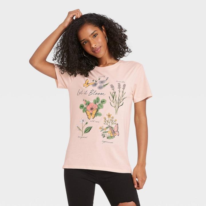 Zoe+liv Women's Floral Print Let It Bloom Short Sleeve Graphic T-shirt - Pink