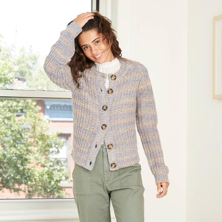 Women's Button-front Cropped Cardigan - Universal Thread Blue