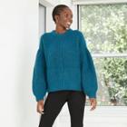 Women's Balloon Sleeve Boat Neck Pullover Sweater - A New Day Dark Green