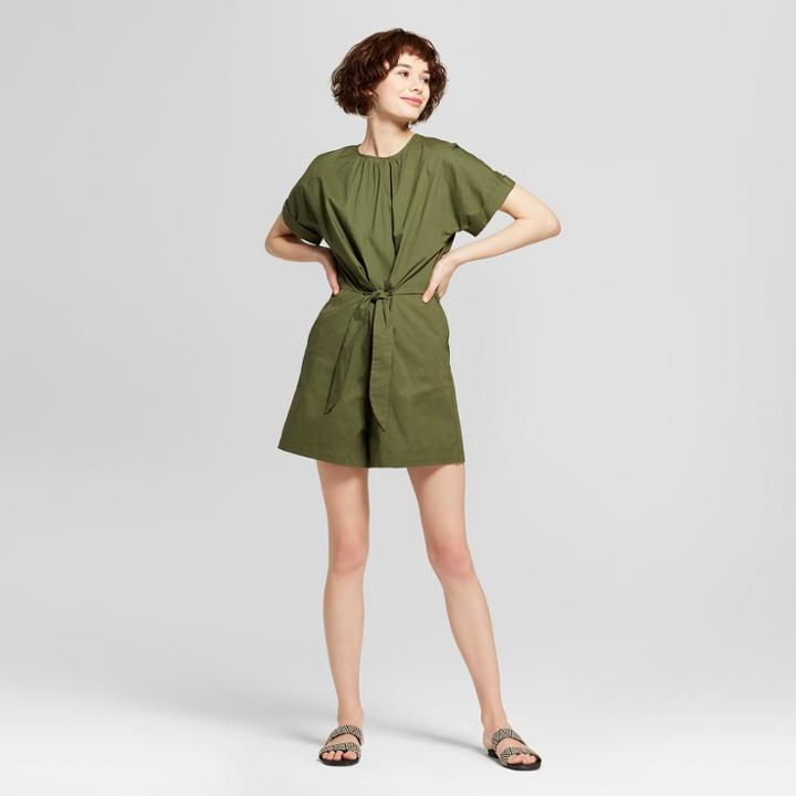 Women's Tied Front Romper - Mossimo Olive