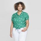 Women's Plus Size Short Sleeve Clover Woven Tie Front T-shirt - Fifth Sun (juniors') - Green