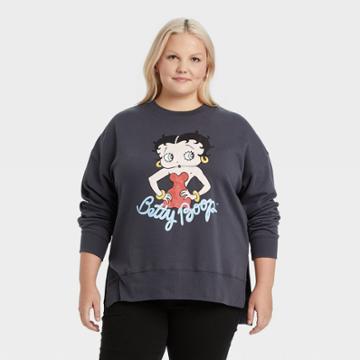 Women' Betty Boop Plus Size Graphic Sweatshirt - Charcoal Gray