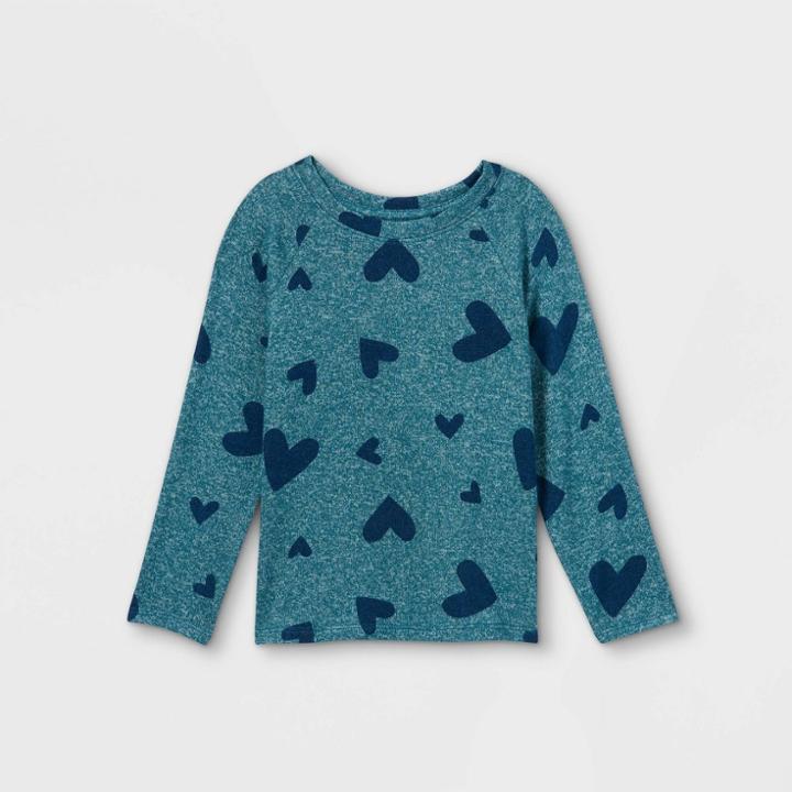 Toddler Girls' Heart Cozy Long Sleeve T-shirt - Cat & Jack Teal