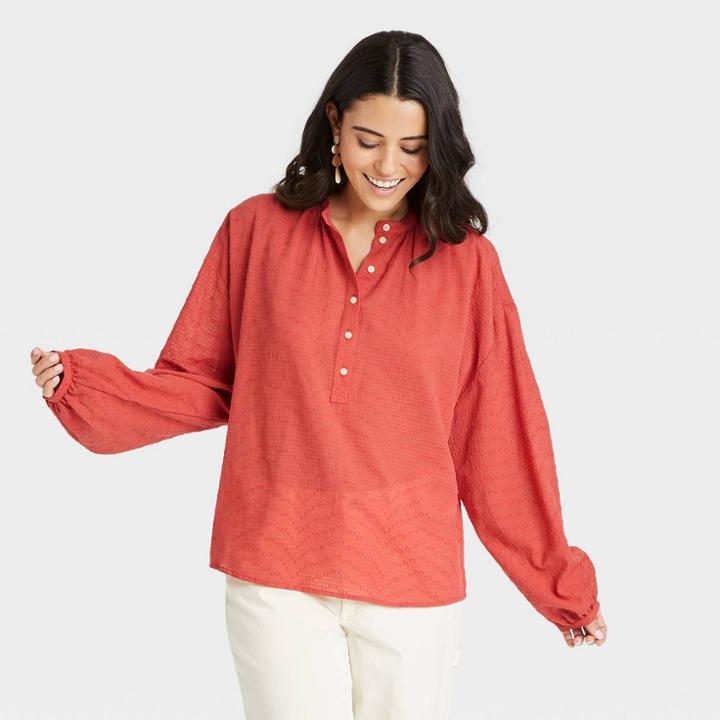Women's Balloon Long Sleeve Poet Blouse - Universal Thread Red