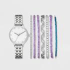 Women's Bracelet Watch Set - A New Day Silver/purple, Purple