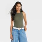 Women's Ribbed Tank Bodysuit - A New Day Olive Green