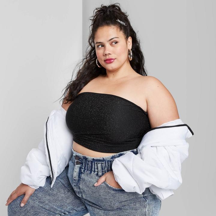 Women's Plus Size Sparkle Tube Top - Wild Fable Black 1x, Women's,