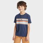 Boys' Short Sleeve Henley Chest Striped T-shirt - Cat & Jack Navy Blue