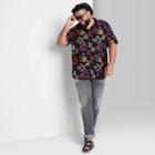 Adult Extended Size Printed Casual Fit Short Sleeve Button-down Shirt - Original Use Black/leaf