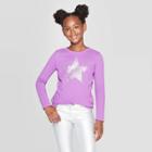 Girls' Long Sleeve Star Graphic T-shirt - Cat & Jack Dark Purple L, Girl's,