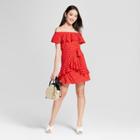 Women's Polka Dot Off The Shoulder Ruffle Dress - Lots Of Love By Speechless (juniors') Red