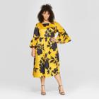 Women's Plus Size Floral Print 3/4 Lampshade Sleeve Maxi Dress - Who What Wear Yellow/black X, Yellow Floral