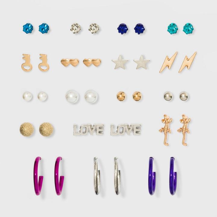 Love, Star, Heart Post Back Stud With Hoop Earring Set 18ct - Wild Fable,