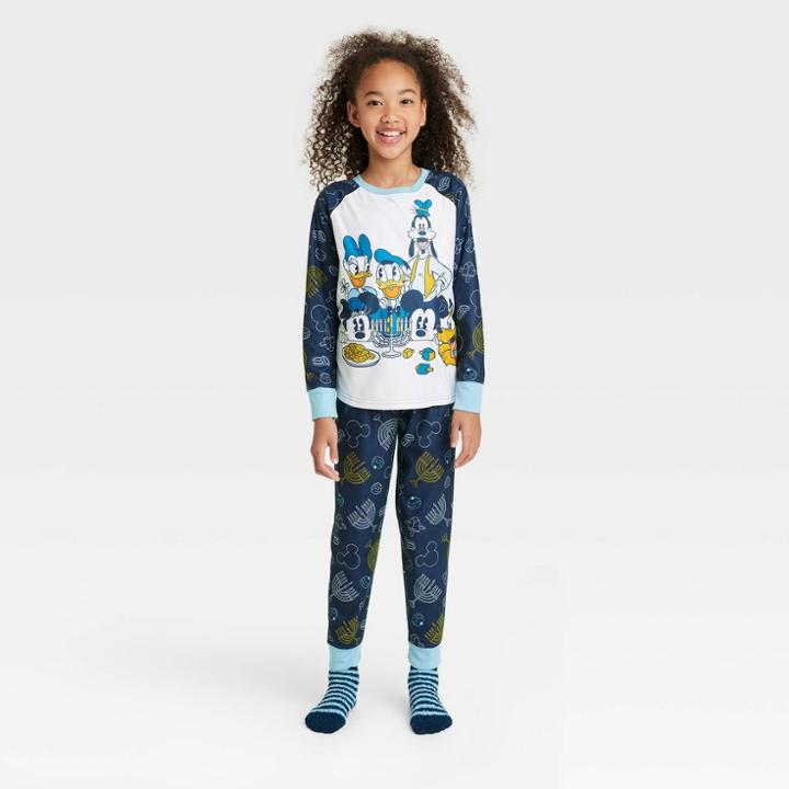 Girls' Mickey Mouse & Friends Hanukkah Pajama Set With Cozy Socks - Blue