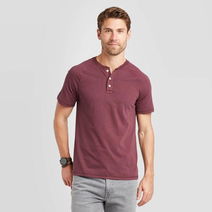 Men's Standard Fit Short Sleeve Henley T-shirt - Goodfellow & Co Red S, Men's,