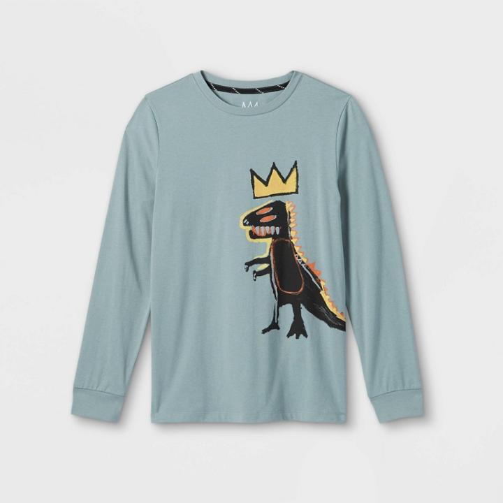 Boys' Jean-michel Basquiat Dino Graphic Long Sleeve T-shirt - Art Class Gray