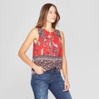 Women's Floral Print Sleeveless Keyhole Back Blouse - Knox Rose Red