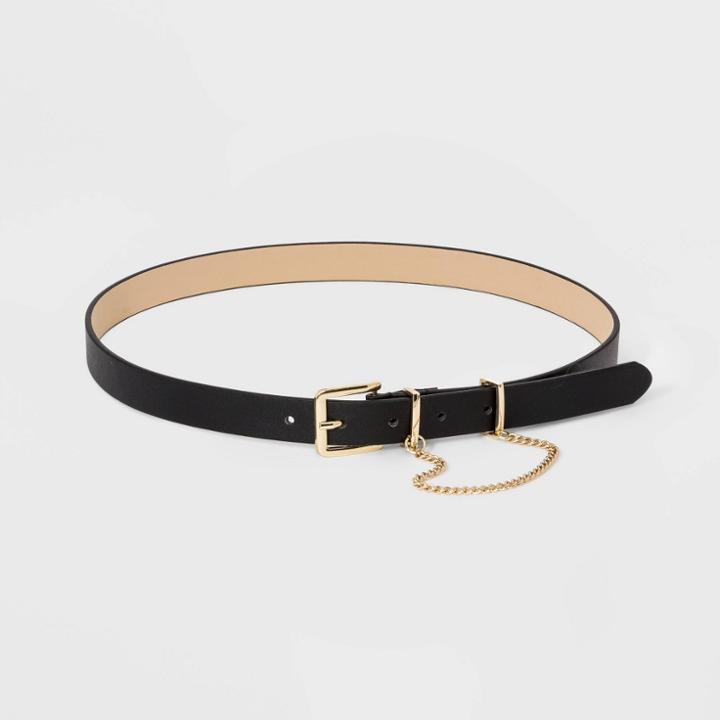 Women's Metal Loop Chain Belts - A New Day Black L, Women's,