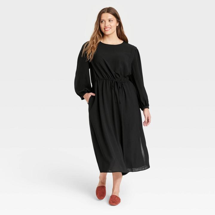 Women's Plus Size Bishop Long Sleeve Dress - Who What Wear Black