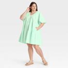 Women's Plus Size Flutter Short Sleeve Tiered Dress - A New Day Green