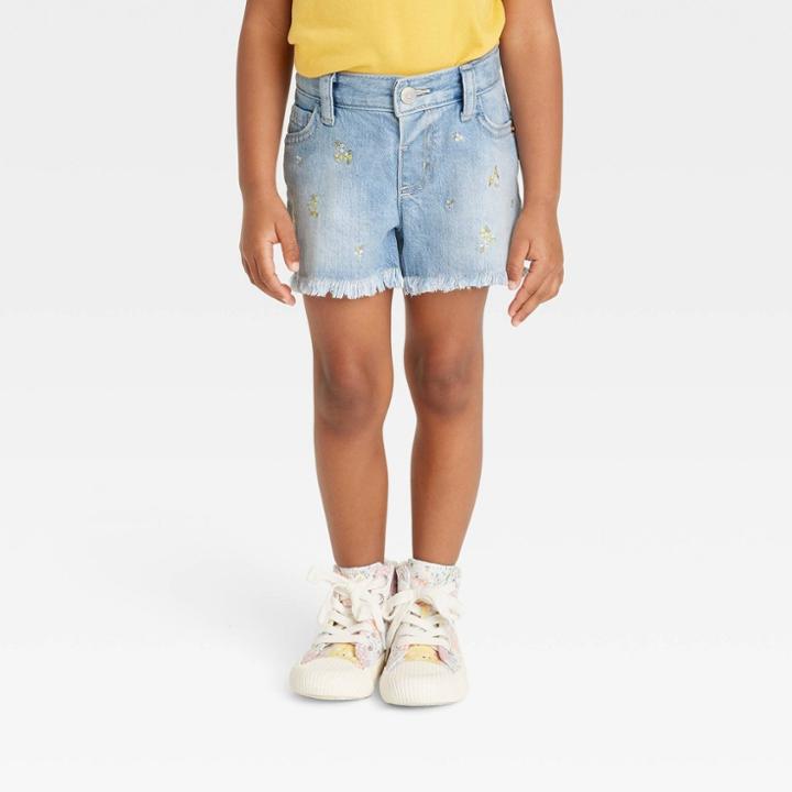 Toddler Girls' Floral Embroidered Jean Shorts - Cat & Jack