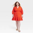 Women's Plus Size Bishop 3/4 Sleeve Eyelet A-line Dress - Knox Rose Orange