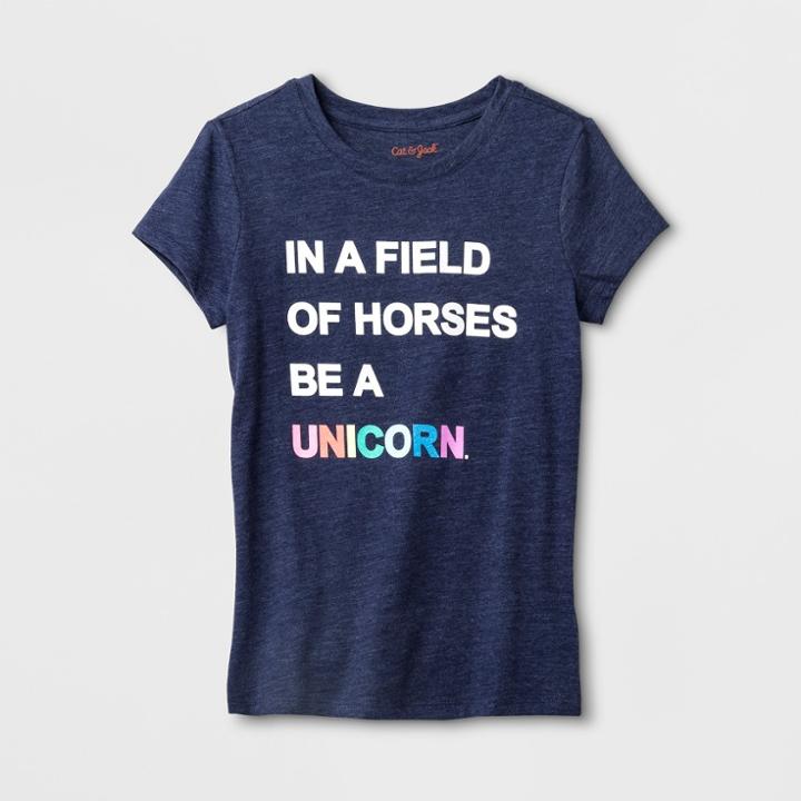 Girls' Short Sleeve Be A Unicorn Graphic T-shirt - Cat & Jack Navy