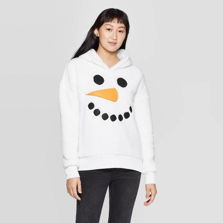 Well Worn Women's Sherpa Hooded Snowman Sweatshirt (juniors') - White