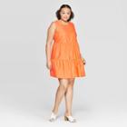 Women's Plus Size Sleeveless Crewneck Back Button-down Tiered Mini Dress - Who What Wear Orange