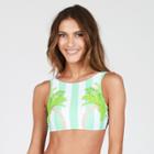 Sugar Coast By Lolli Women's Striped Palm High Neck Bikini Swim Tops - Mint/white
