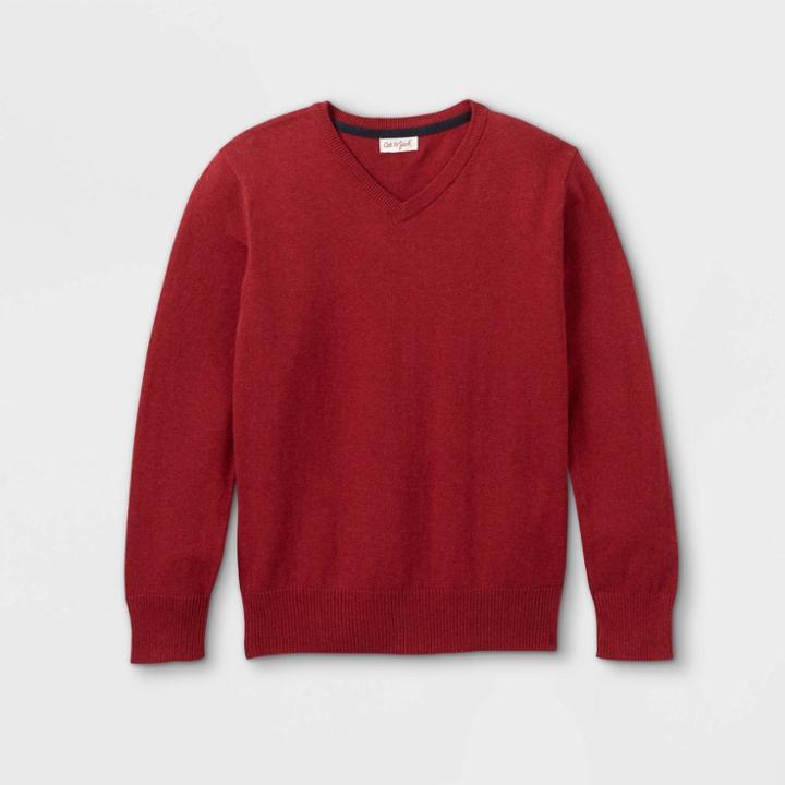 Boys' V-neck Sweater - Cat & Jack Heathered Red
