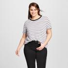 Women's Plus Size Rib Trim Elbow Sleeve T-shirt Black/white 1x - Who What Wear