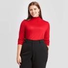 Women's Plus Size Long Sleeve Turtleneck Cozy T-shirt - A New Day Red