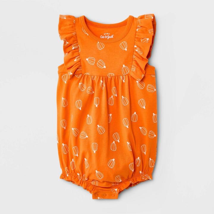 Baby Girls' Pumpkin Ruffle Bubble Romper - Cat & Jack Orange Newborn
