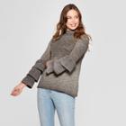 Women's Ruffle Long Sleeve Turtleneck Sweater - Knox Rose Gray