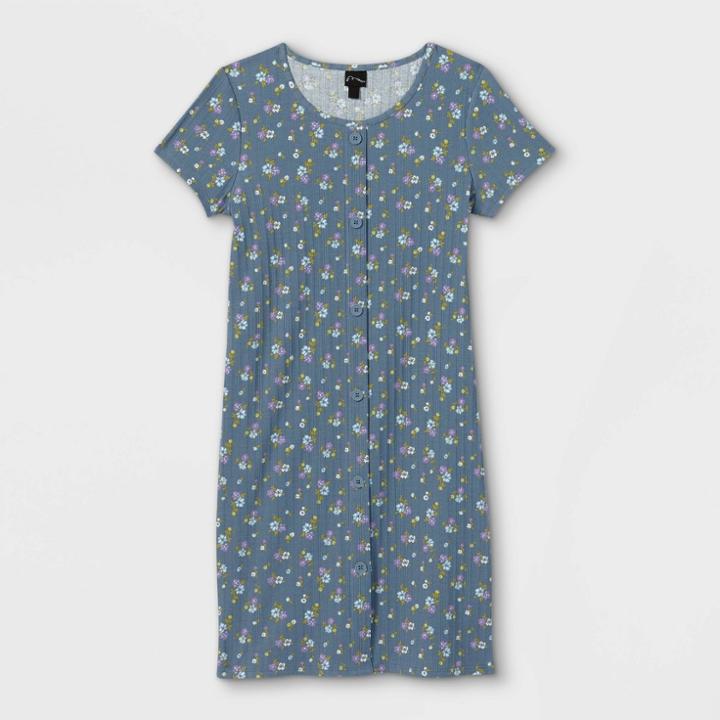 Girls' Button-front Short Sleeve Dress - Art Class Blue