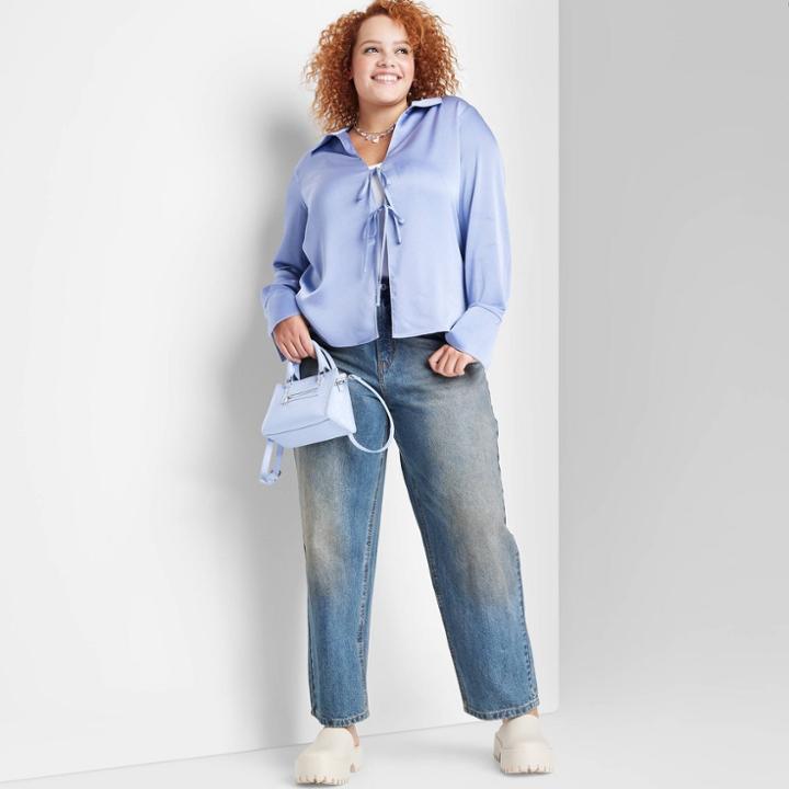 Women's Plus Size High-rise Straight Dad Jeans - Wild Fable Blue